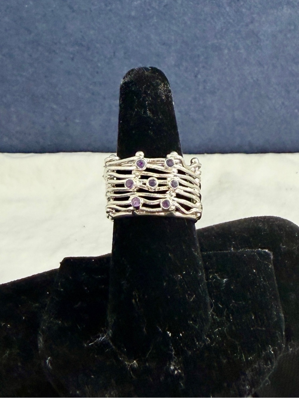 ARTISAN Sterling Silver Purple Amethyst Branch Nest Ring; SIZE 7
